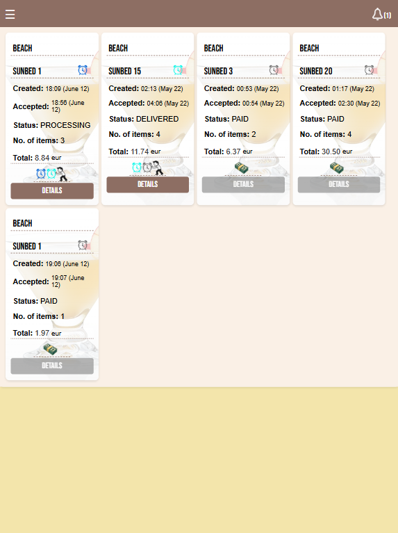 Dashboard with order cards