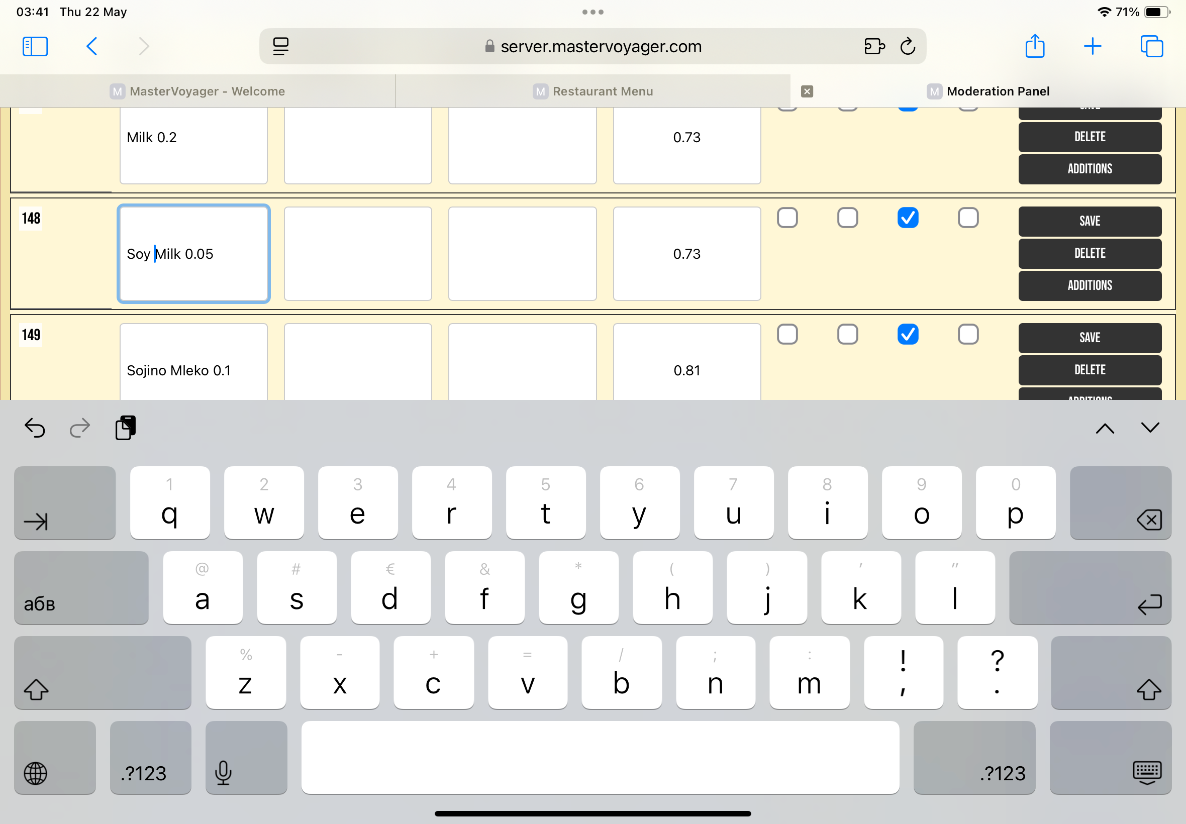 Tablet editing view