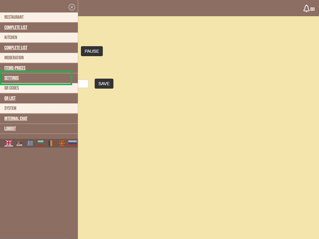 Settings in sidebar
