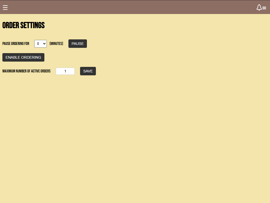 Order settings page