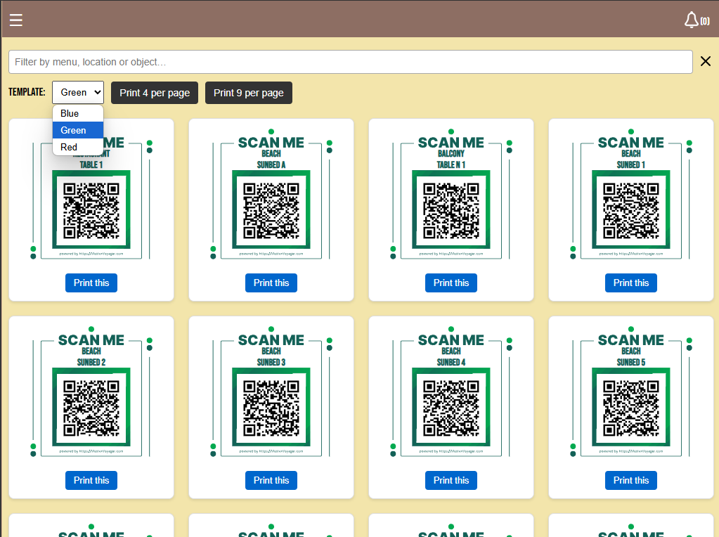 QR template selector