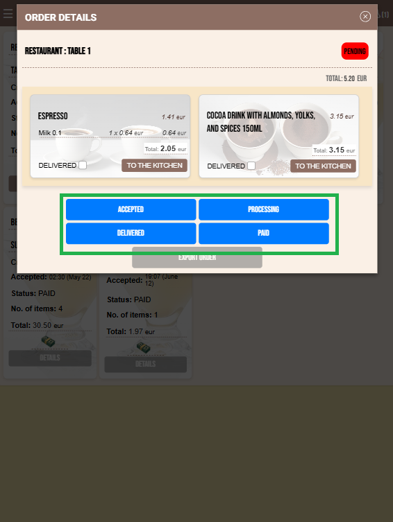 Order details – PENDING
