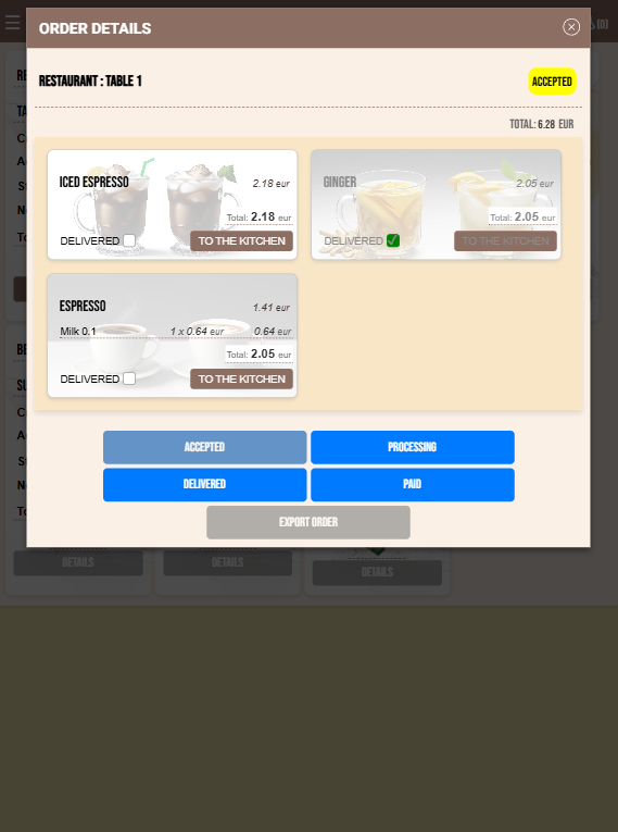 Order details – one item delivered