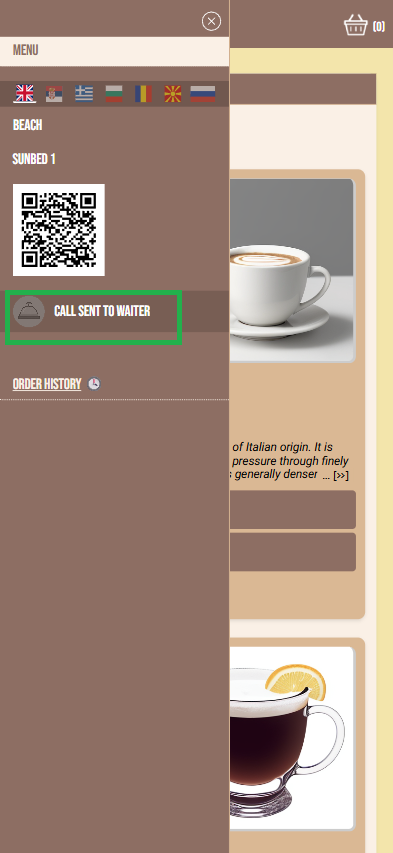 Call sent to waiter